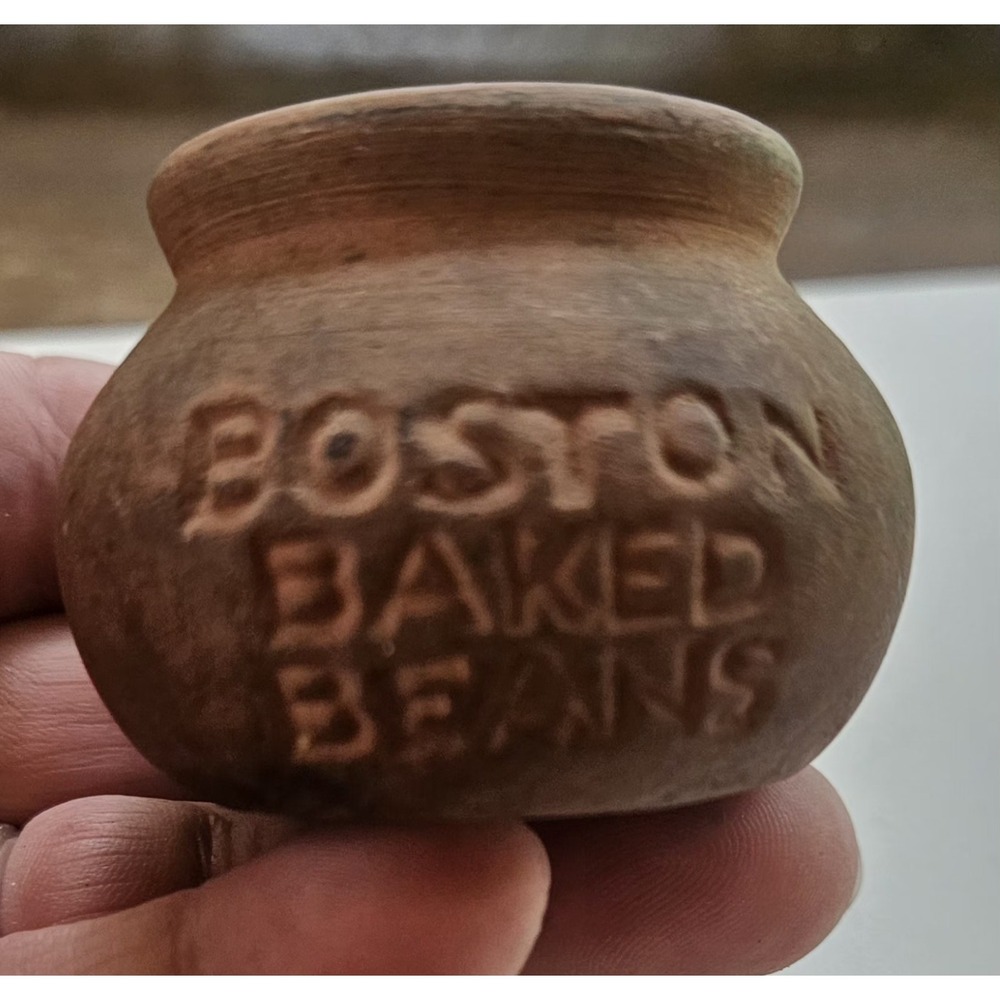 Vintage 1920 BOSTON Baked BEANS  Pottery Redware Miniature  Crock